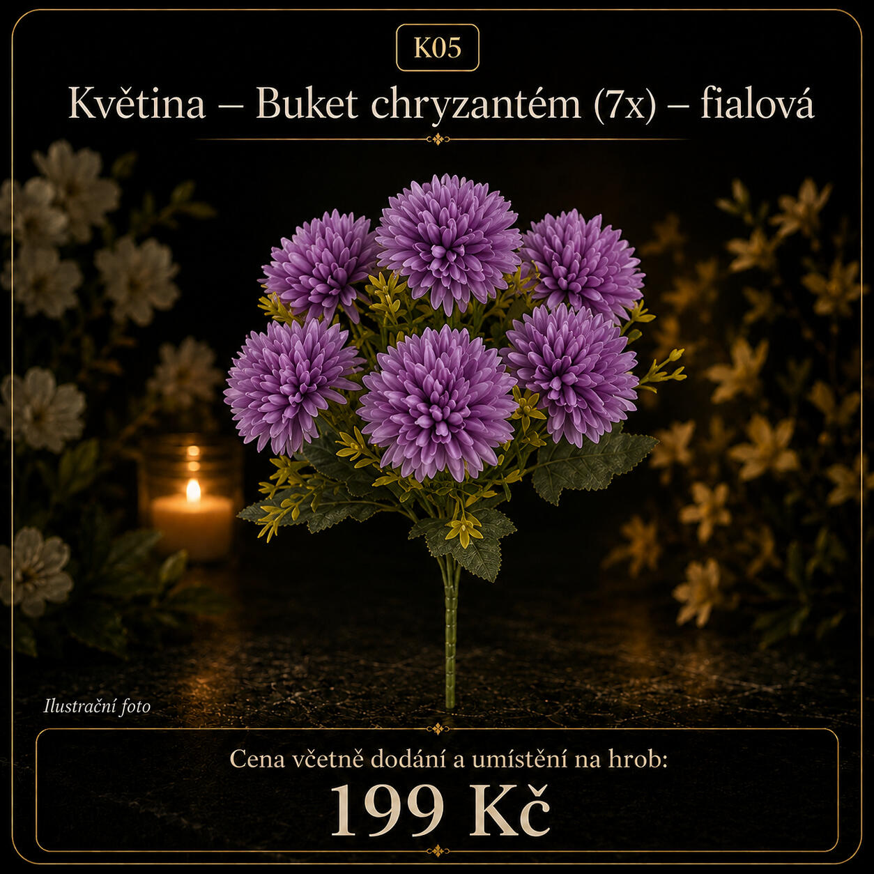 Buket chryzantém (7x) - fialová Umělá kytice