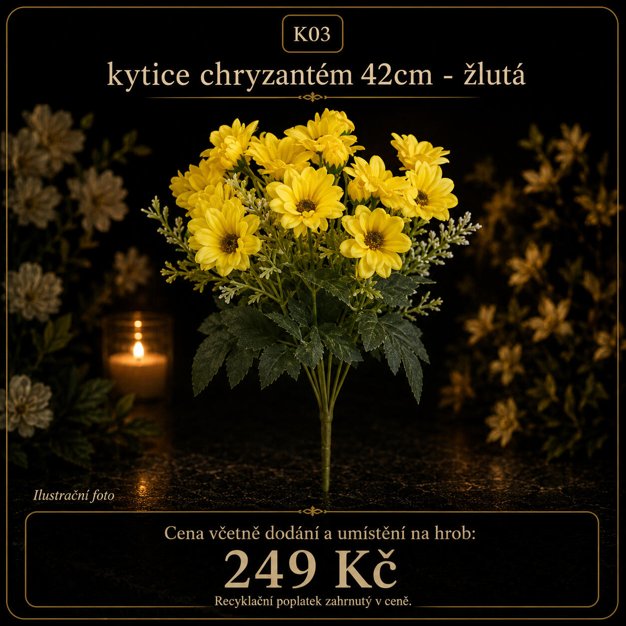 Chryzantémy 42cm - žluté Umělá kytice